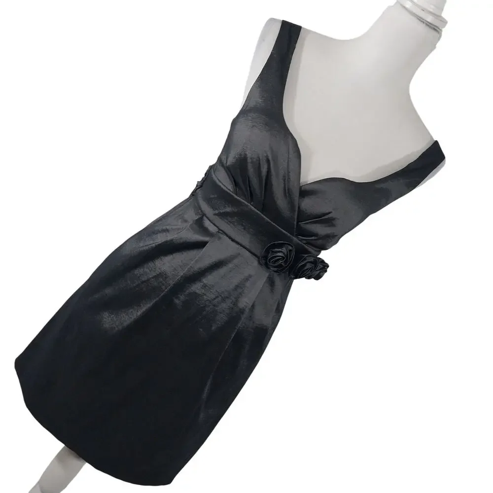 NWT! ALYN PAIGE, N.Y.! DOVE GRAY RAW SATIN, PLEAT FRONT, ROSETTE DRESS! SZ 3/4 - Picture 9 of 9